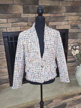 Ann Taylor White Multi-Color Tweed Cropped Blazer Size 6
